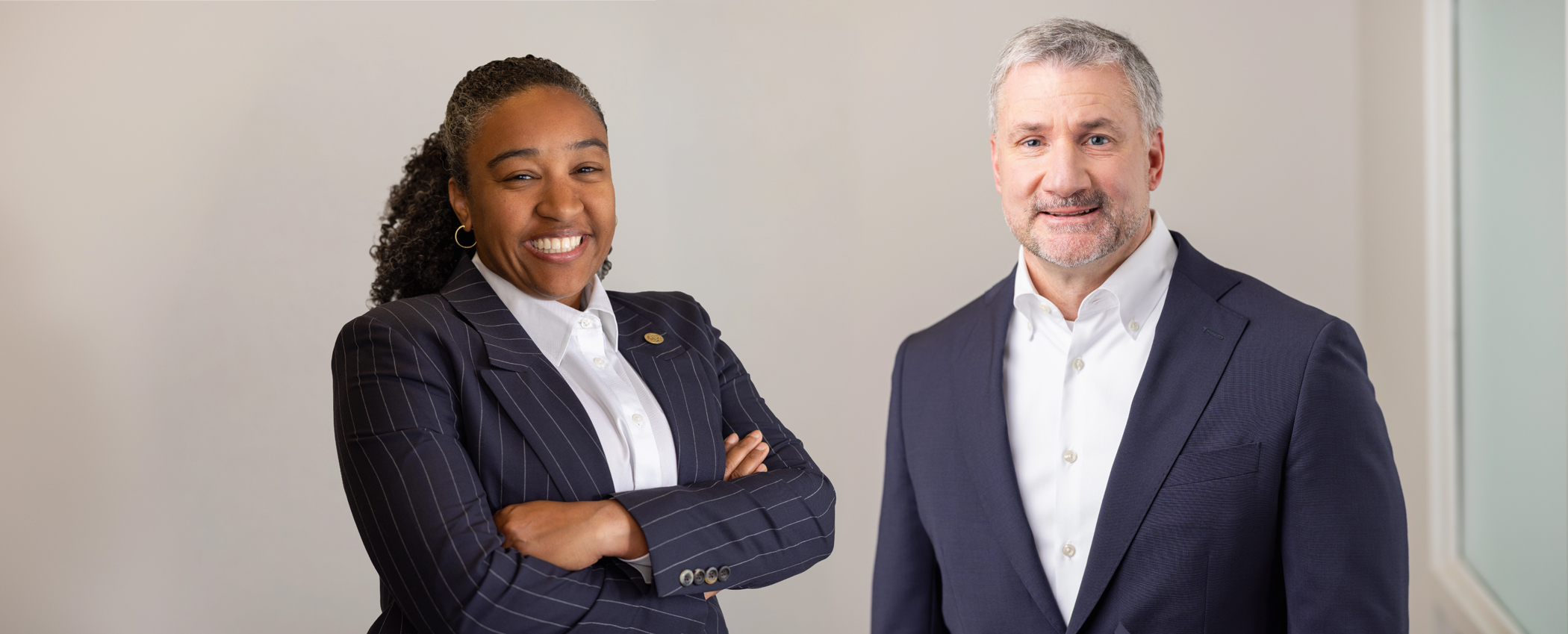 two lawyers standing next to each other.